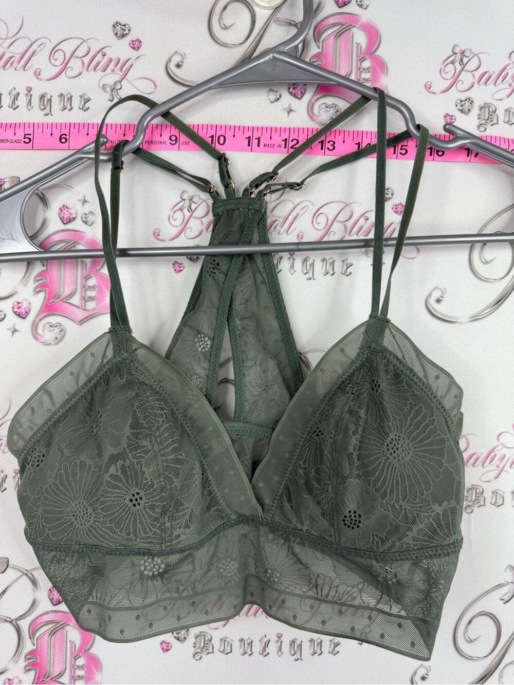aerie bra strappy polka dot mesh Olive Green Lace Bralette with Racerback
